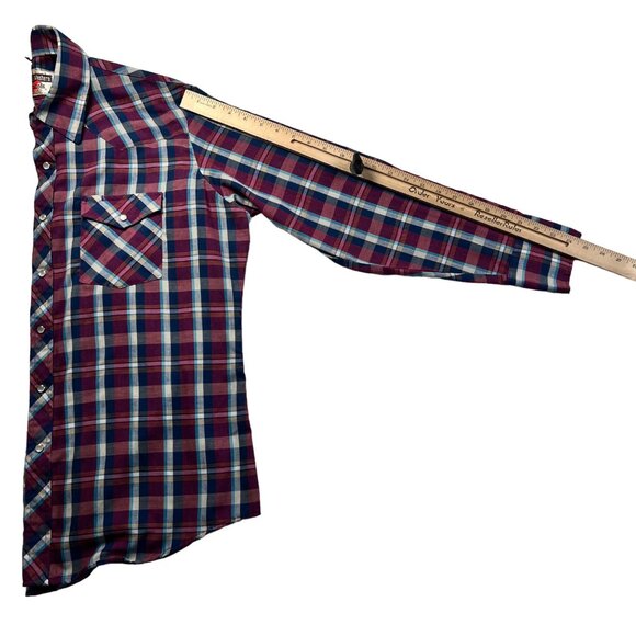 Young Bloods Shirt Men's L/S Plaid Pearl Snap Up Pockets Purple Blue Yellow L - Picture 6 of 11